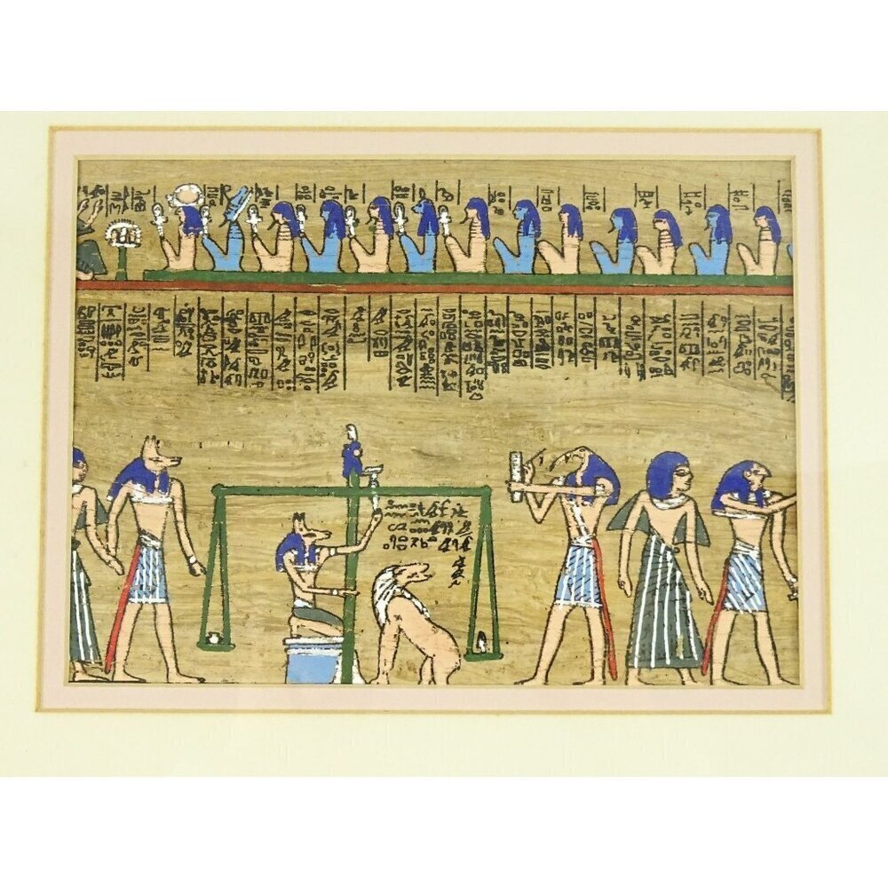 Weighing of the Heart Egyptian Funeral Painted Papyrus Framed Wall Hanging Art